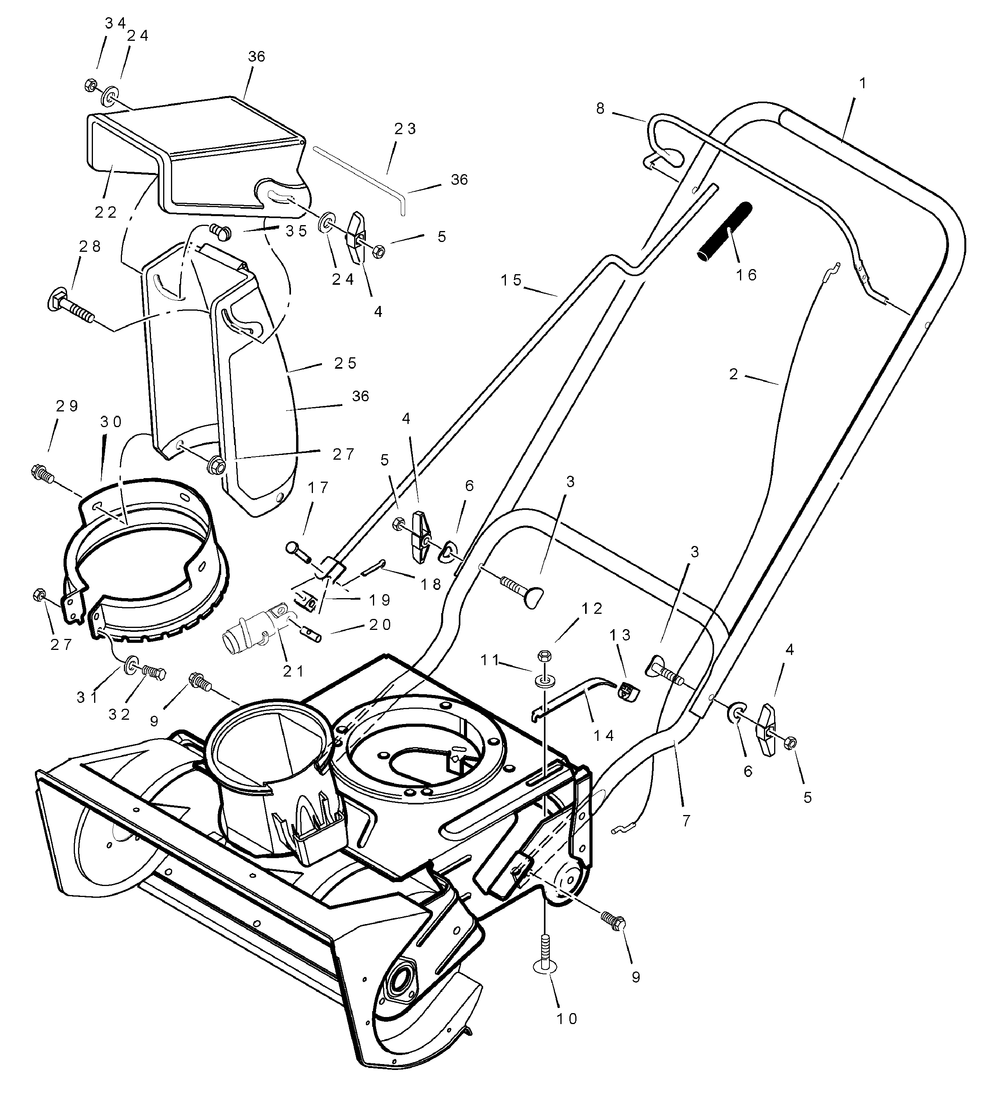 Handle Assembly Diagram and Parts List for 6210700X116NA-PM40 2007 Briggs and Stratton Snow Blower